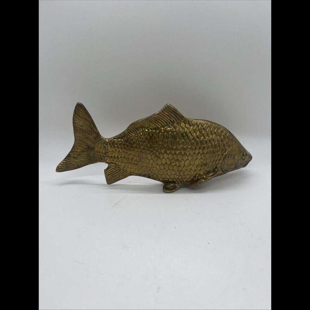 Vintage Brass Fish Figurine Table Top Decor Paperweight 9” Long